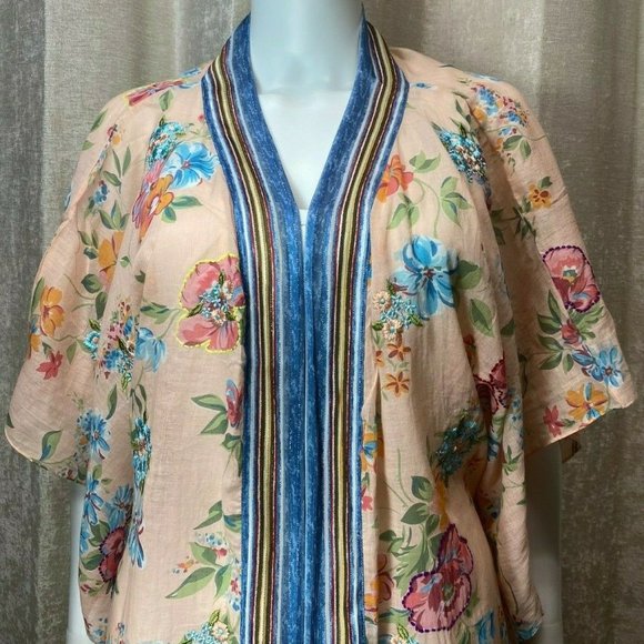 Aratta Nicola Tassel Trim Kimono NWT • Small • Floral Jacket Open Front Summer - Picture 4 of 7